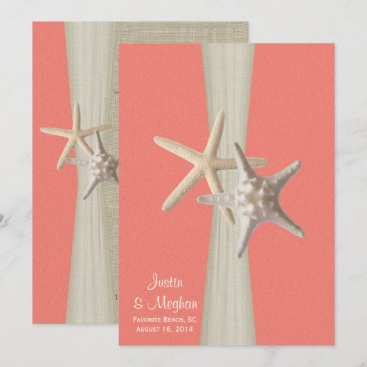 Starfish Beach Wedding Coral Shell Kaart (Voorkant / Achterkant)