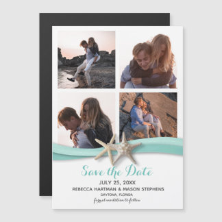 Starfish Beach Wedding Multi Photo Bewaar de datum Magnetische Uitnodiging