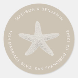 Starfish Beach Wedding Return Adres grijs Ronde Sticker