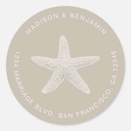Starfish Beach Wedding Return Adres grijs Ronde Sticker (Voorkant)