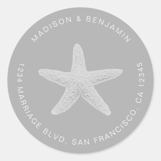 Starfish Beach Wedding Return Adres grijs Ronde Sticker (Voorkant)