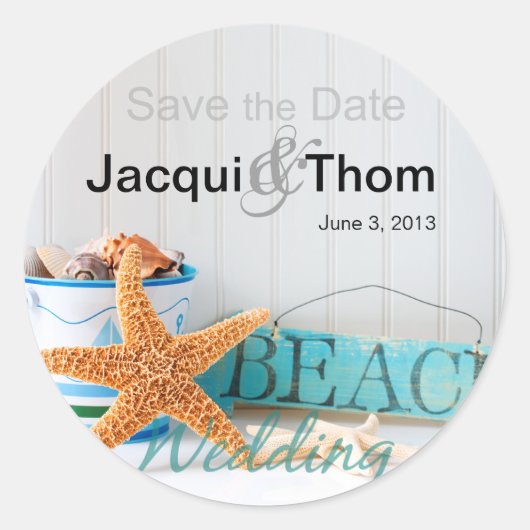Starfish Beach Wedding Ronde Sticker (Voorkant)