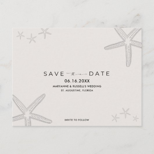 Starfish Beach Wedding Save the Date Briefkaart (Voorkant)