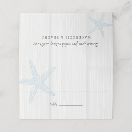 Starfish Beach Wedding Wood Blue vouwd Plaatskaartje (Buitenkant ongevouwen)