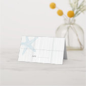 Starfish Beach Wedding Wood Blue vouwd Plaatskaartje (Voorkant)