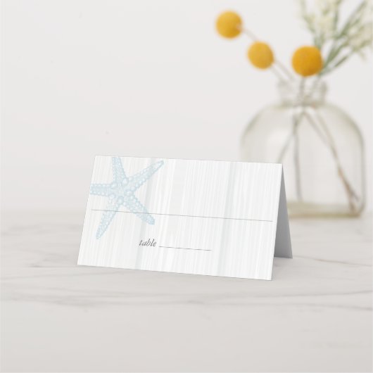 Starfish Beach Wedding Wood Blue vouwd Plaatskaartje (Voorkant)