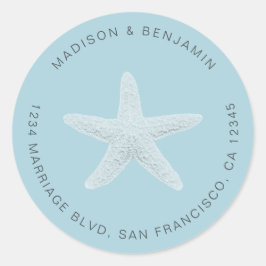 Starfish Beach Weduwen Return Address Blue Ronde Sticker