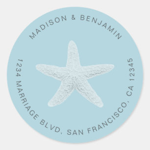 Starfish Beach Weduwen Return Address Blue Ronde Sticker