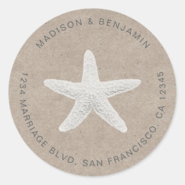 Starfish Beach Weduwen Return Address Kraft Ronde Sticker