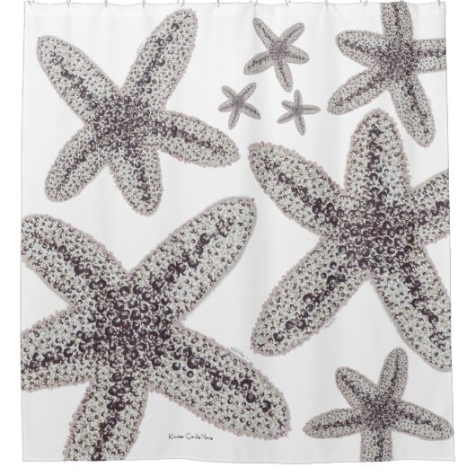 Starfish Black en White Douchegordijn (Voorkant)