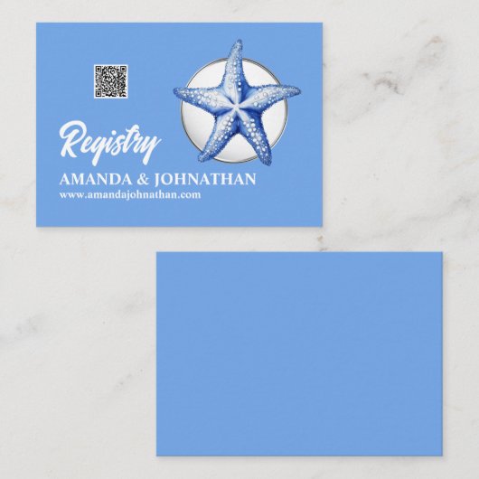 Starfish blauw wit register huwelijksdetails gast informatiekaartje (Voorkant / Achterkant)