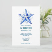 Starfish blauw wit strand thema verjaardag kaart (Staand voorkant)