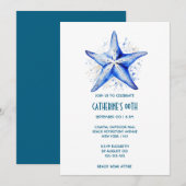 Starfish blauw wit strand thema verjaardag kaart (Voorkant / Achterkant)