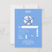 Starfish blauw wit zilver bruiloft reactie RSVP kaartje (Voorkant)