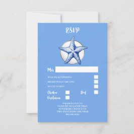 Starfish blauw wit zilver bruiloft reactie RSVP kaartje