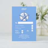 Starfish blauw wit zilver bruiloft reactie RSVP kaartje (Staand voorkant)