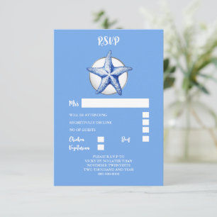 Starfish blauw wit zilver bruiloft reactie RSVP kaartje