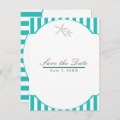 Starfish Blauwgroen Striped Beach Elegant Save the Aankondigingskaart (Voorkant / Achterkant)