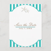 Starfish Blauwgroen Striped Beach Elegant Save the Aankondigingskaart (Voorkant)