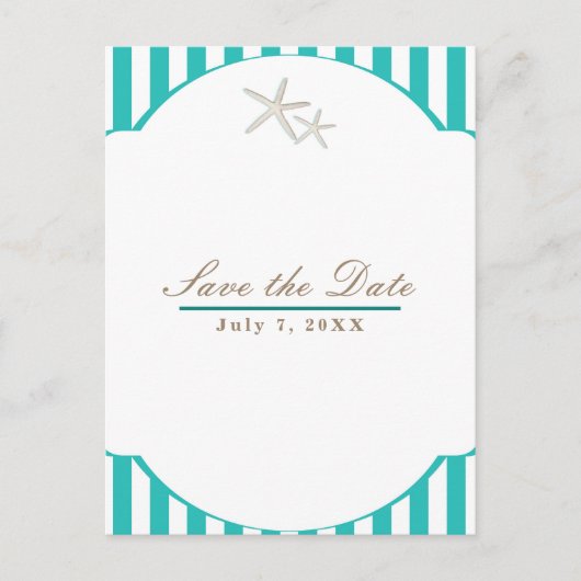 Starfish Blauwgroen Striped Beach Elegant Save the Aankondigingskaart (Voorkant)