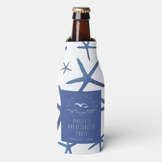 Starfish Blue Beach Bachelorette party Favor Flesjeskoeler (Fles Voorkant)