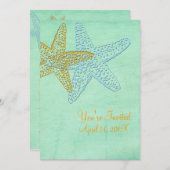STARFISH/BLUE/GOLD/BEACH WEDING KAART (Voorkant / Achterkant)