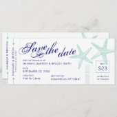 Starfish Boarding Pass Beach Save the Date Kaart (Voorkant / Achterkant)