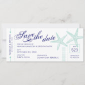 Starfish Boarding Pass Beach Save the Date Kaart (Voorkant)