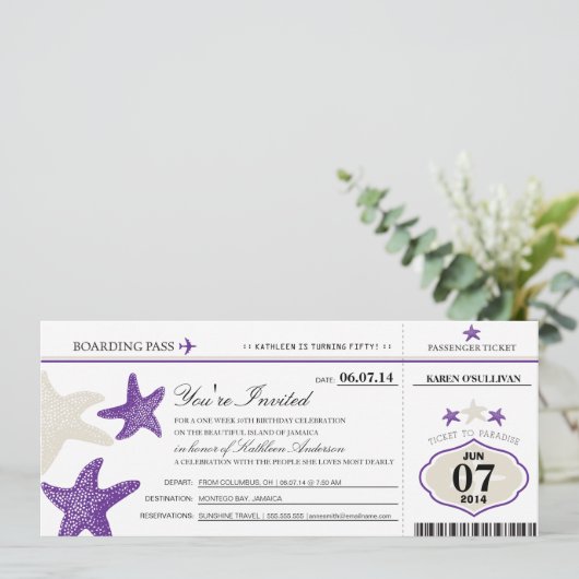 Starfish boarding Pass Birthday Kaart (Staand voorkant)