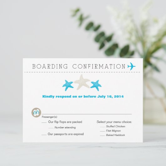 Starfish Boarding Pass RSVP-kaart RSVP Kaartje (Staand voorkant)