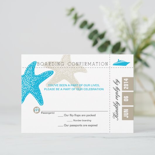 Starfish Boarding Pass RSVP-kaart RSVP Kaartje (Staand voorkant)