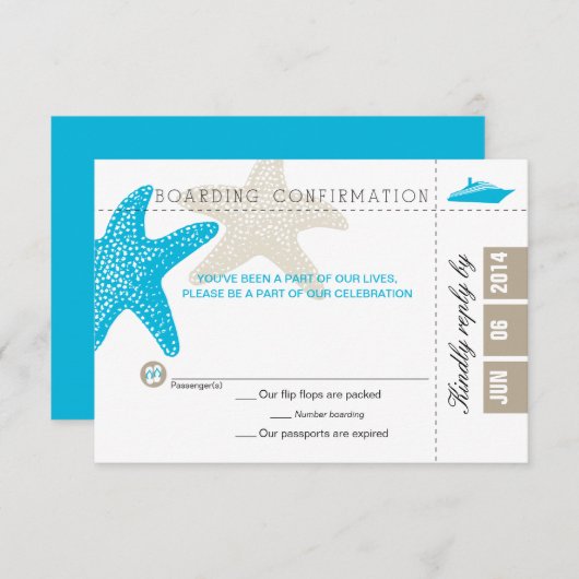 Starfish Boarding Pass RSVP-kaart RSVP Kaartje (Voorkant / Achterkant)