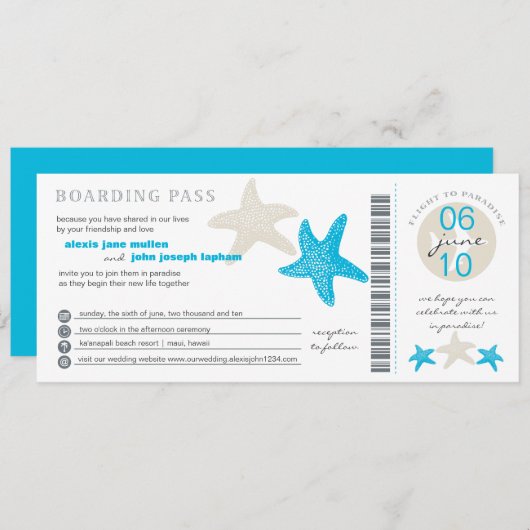 Starfish boarding Pass | Weddenschap Kaart (Voorkant / Achterkant)
