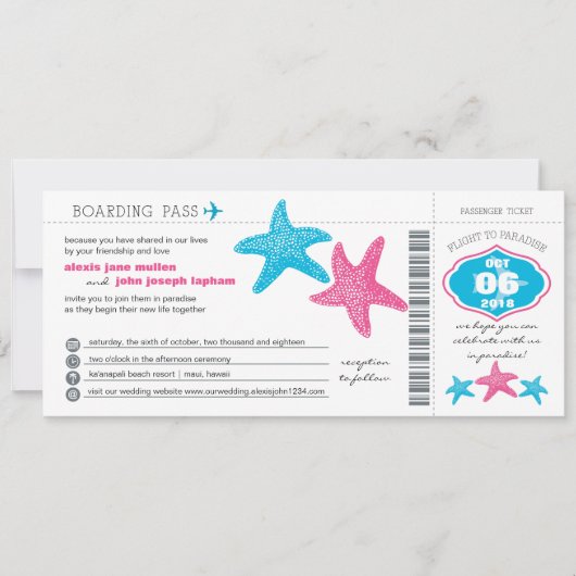 Starfish boarding Pass | Weddenschap Kaart (Voorkant)