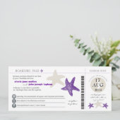 Starfish Boarding Pass Wedding Kaart (Staand voorkant)