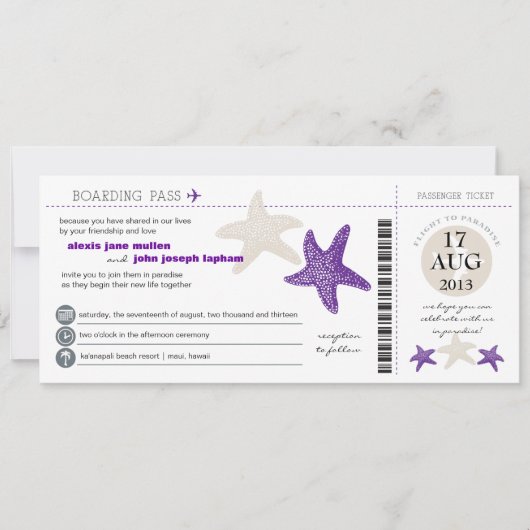 Starfish Boarding Pass Wedding Kaart (Voorkant)