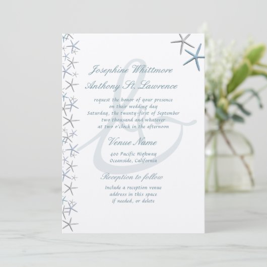 Starfish Border Ampersand Modern Seaside Wedding Kaart (Staand voorkant)
