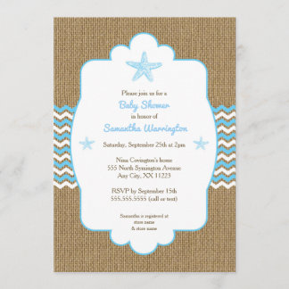 Starfish boy baby shower nodigt blauwe bolap uit kaart