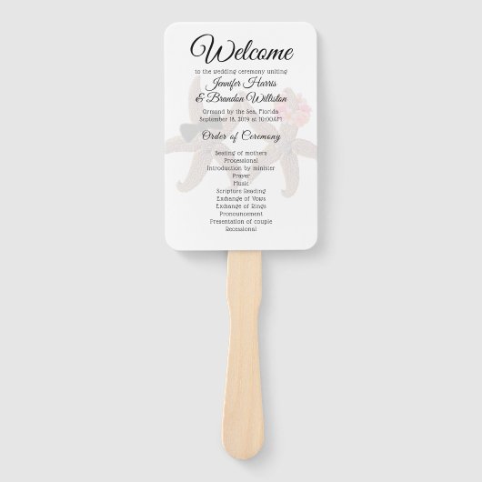 Starfish Bride n Groom White Fan Programs Handwaaier (Voorkant)