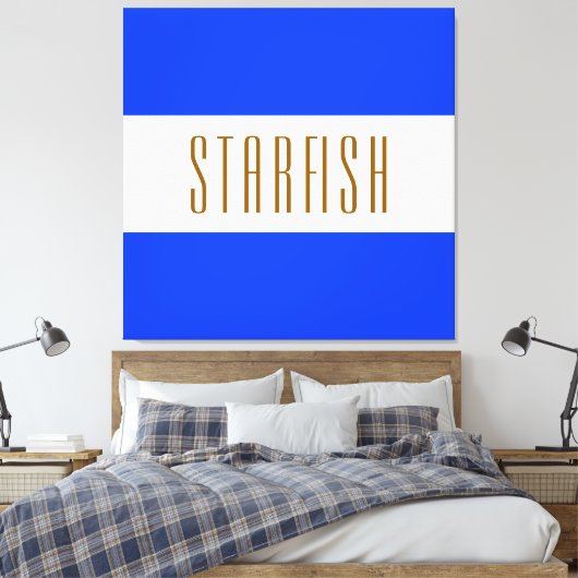 STARFISH Bright Royal Blue White Seaside Stripes Canvas Afdruk (Insitu (Slaapkamer))