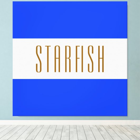 STARFISH Bright Royal Blue White Seaside Stripes Canvas Afdruk (Insitu (Houten vloer))
