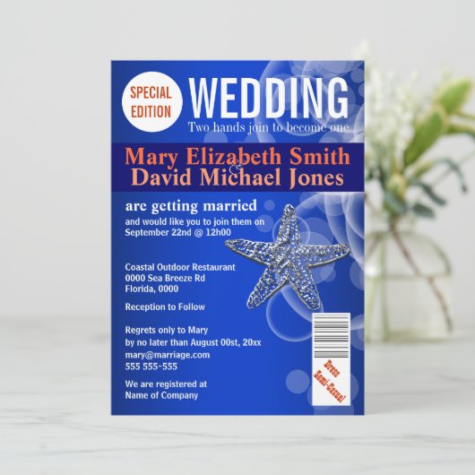 Starfish bruiloft magazine PERSONALIZE Kaart (Staand voorkant)