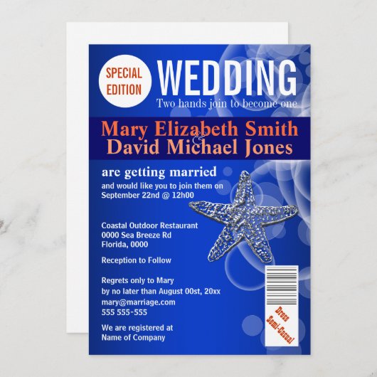 Starfish bruiloft magazine PERSONALIZE Kaart (Voorkant / Achterkant)