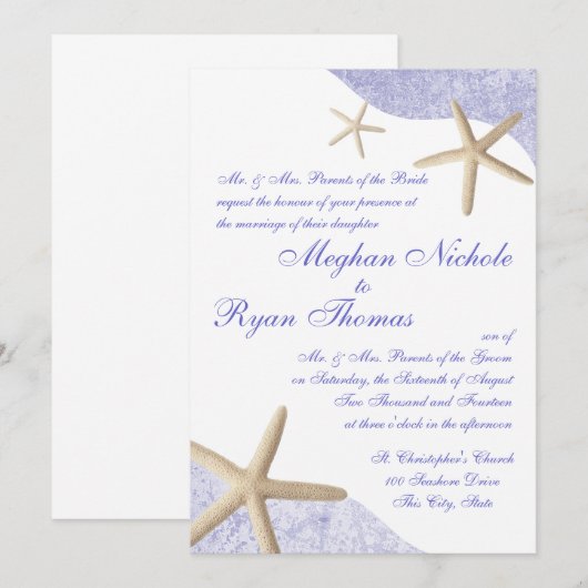 Starfish bruiloft Paarse Kaart (Voorkant / Achterkant)