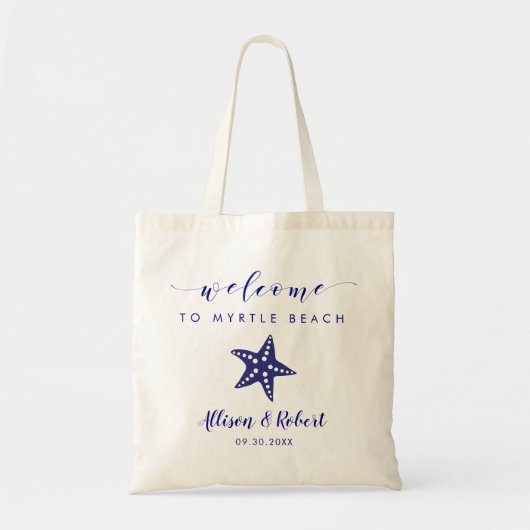 Starfish bruiloft welkomsttas voor strand, marineb tote bag (Voorkant)