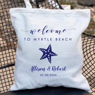 Starfish bruiloft welkomsttas voor strand, marineb tote bag