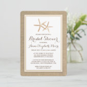 Starfish Burlap Beach Bridal Shower Invitation Kaart (Staand voorkant)