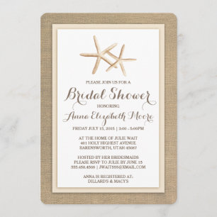 Starfish Burlap Beach Bridal Shower Invitation Kaart