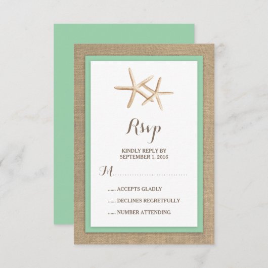Starfish Burlap Beach Tropische bruiloft RSVP (Voorkant / Achterkant)