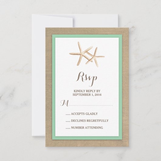 Starfish Burlap Beach Tropische bruiloft RSVP Kaartje (Voorkant)